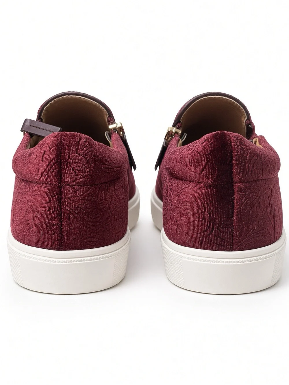 NWOB Volatile Burgundy Velvet Zip Slip-On Sneakers 7.5